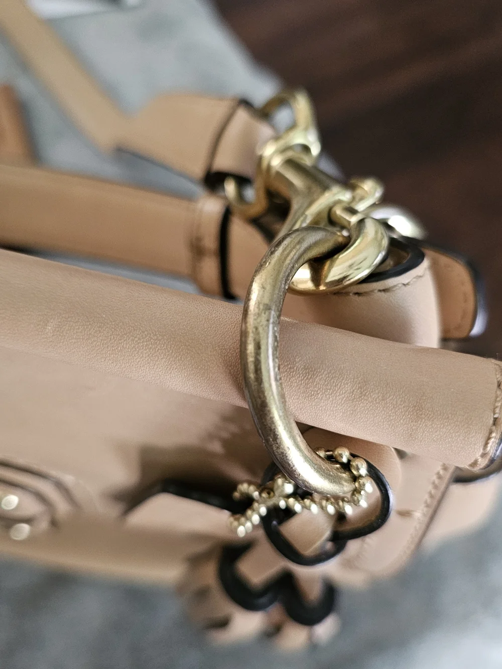 Coach Tan Leather Shoulder Bag with Tassel and Turnlock